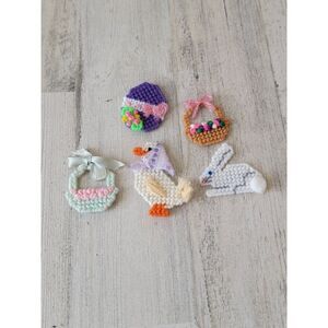 Crochet fridge magnet Easter spring set duck bunny egg basket